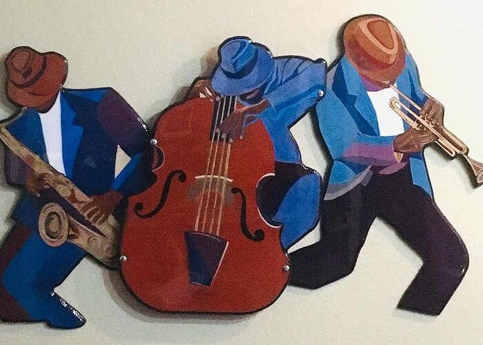 Music Greeting Card featuring the mixed media Jazz Ensemble III by Bill Manson
