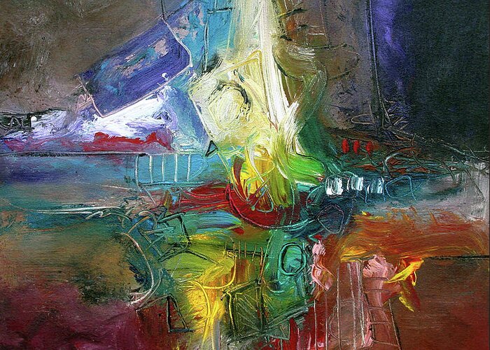 Abstract Greeting Card featuring the painting Jazz Happy by Jim Stallings