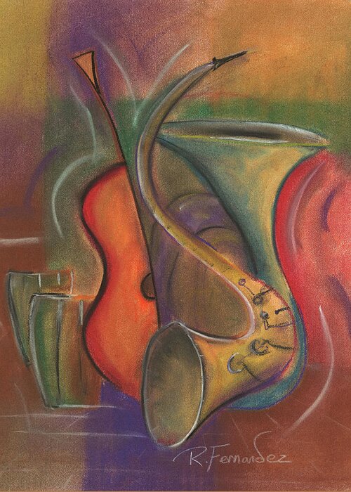 Music Greeting Card featuring the pastel Jazz by Raymond Fernandez