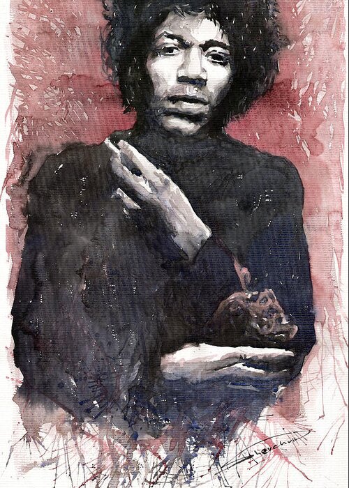 Jazz Greeting Card featuring the painting Jazz Rock Jimi Hendrix 05 by Yuriy Shevchuk