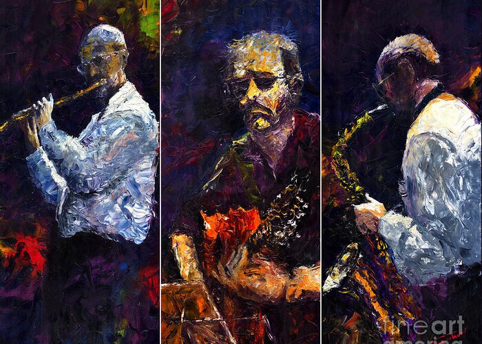Jazz Greeting Card featuring the painting Jazz Triptique by Yuriy Shevchuk