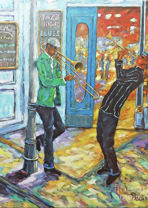 Jazzmen At Bmc New Orleans Greeting Card featuring the painting Jazzmen at BMC New Orleans by Richard T Pranke