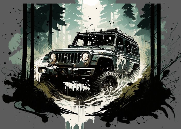 Jeep Greeting Card featuring the digital art Jeep T-Shirt by Bill Posner
