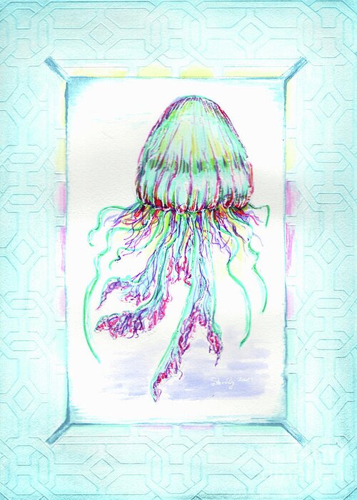 Jellyfish Greeting Card featuring the painting Jellyfish Key West Teal by Shelly Tschupp