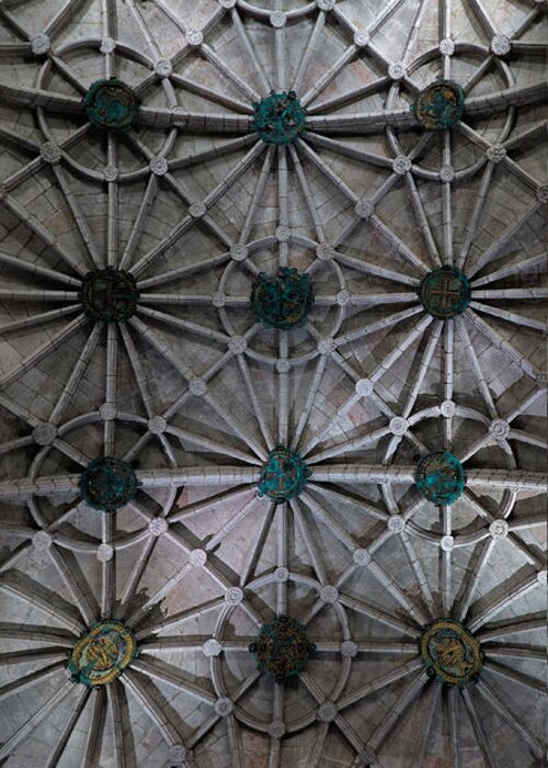 Portugal Greeting Card featuring the photograph Jeronimos Monastery Ceiling Detail by Angelo DeVal