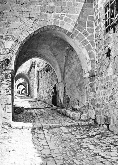 Jerusalem Greeting Card featuring the photograph Jerusalem Arches in 1910 by Munir Alawi