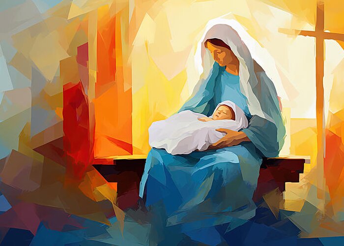 Nativity Art Greeting Card featuring the painting Jesus and Mary Art by Lourry Legarde