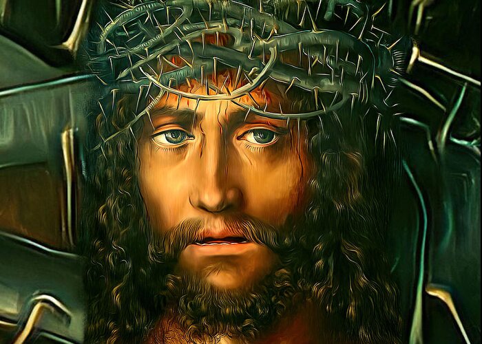 Jesus Greeting Card featuring the mixed media Jesus Crown of Thorns Ecce Homo by Lucas Cranach