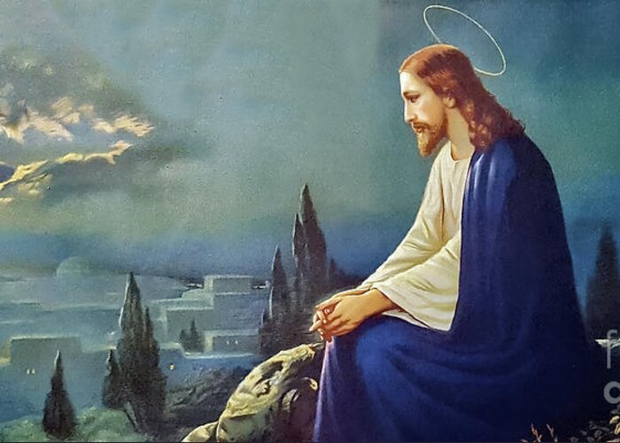 Jesus Greeting Card featuring the photograph Jesus Jerusalem Prayer by Munir Alawi