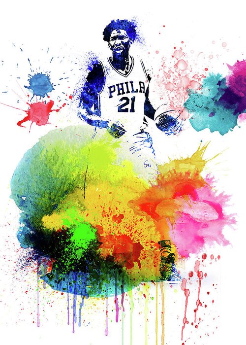 Joel Embiid Greeting Card featuring the mixed media Joel Embiid Watercolor by Naxart Studio