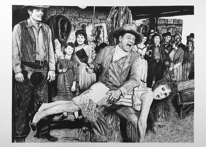 John Wayne spanks Maureen OHara by GG Greeting Card by GG Banks