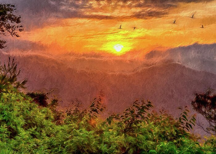 North Carolina Greeting Card featuring the painting Journey at Sunrise ap by Dan Carmichael