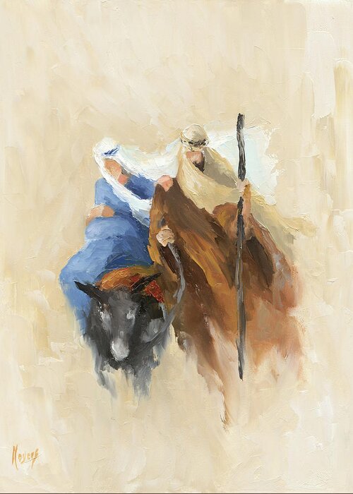 Bible Greeting Card featuring the painting Journey to Bethlehem by Mike Moyers