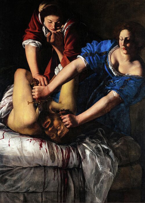 Artemisia Gentileschi Greeting Card featuring the painting Judith Slaying Holofernes by Artemisia Gentileschi