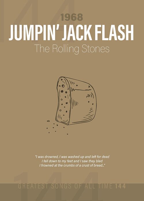 Jumpin' Jack Flash Greeting Card featuring the mixed media Jumpin' Jack Flash The Rolling Stones Minimalist Song Lyrics Greatest Hits of All Time 144 by Design Turnpike