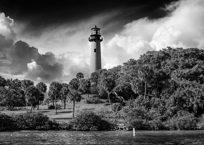 Lighthouses Greeting Card featuring the photograph Jupiter Lighthouse bw by Laura Fasulo
