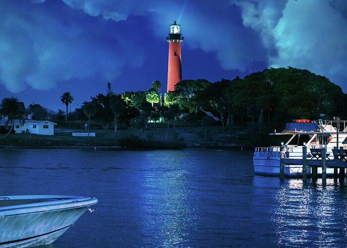 Jupiter Lighthouse Greeting Card featuring the photograph Jupiter Lighthouse Night Square by Laura Fasulo