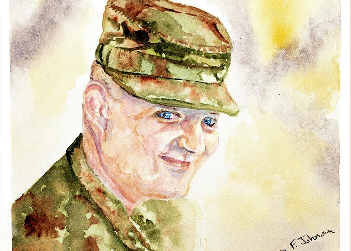 Military Greeting Card featuring the painting Justin by Barbara F Johnson