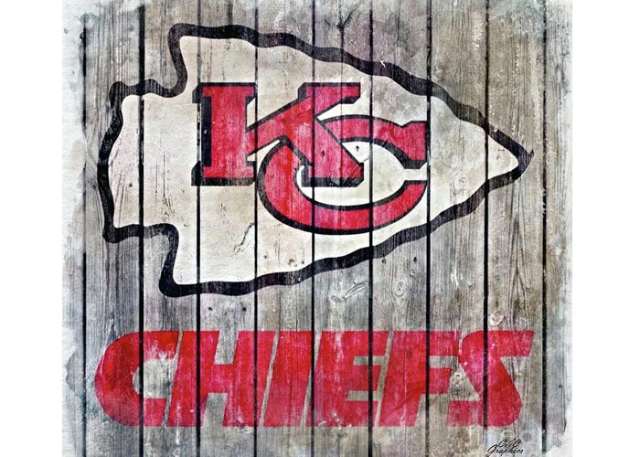 Kansas City Chiefs Greeting Card featuring the digital art Kansas City Chiefs Wood Watercolor 2 by CAC Graphics