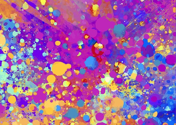 Colorful Greeting Card featuring the digital art Kartika - Artistic Colorful Abstract Carnival Splatter Watercolor Digital Art by Sambel Pedes