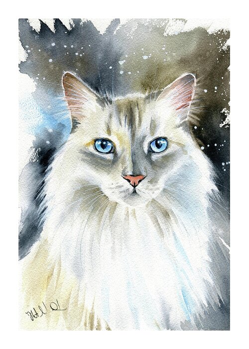 Cat Greeting Card featuring the painting Kate Fluffy Cat Painting by Dora Hathazi Mendes