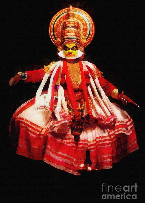 Kathakali Greeting Card featuring the digital art Kathakali Dancer by Jerzy Czyz