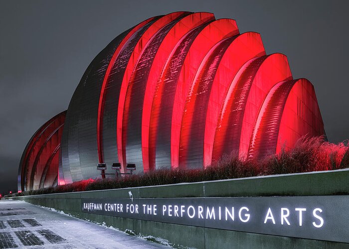 Kansas City Greeting Card featuring the photograph Kauffman Center Red iv by Ryan Heffron