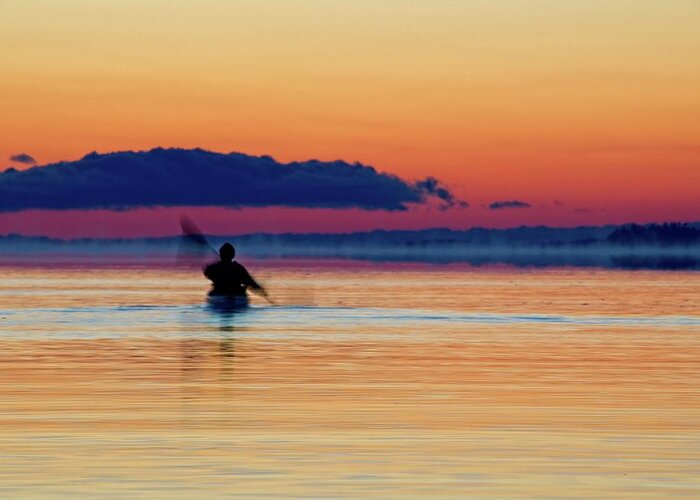 Courtenay Greeting Card featuring the photograph Kayaking At Sunrise by Chuck Burdick