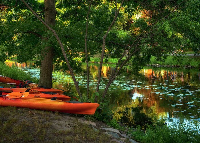 Charles River Greeting Card featuring the photograph Kayaking on the Charles River - Boston by Joann Vitali