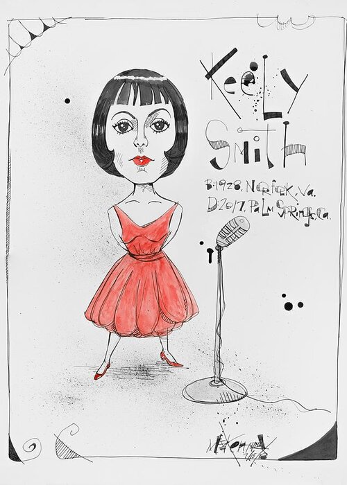  Greeting Card featuring the drawing Keely Smith by Phil Mckenney