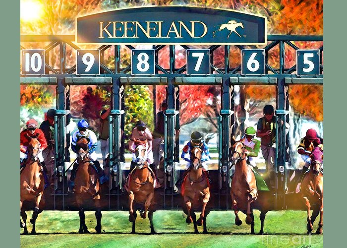 Keeneland Greeting Card featuring the digital art Keeneland Fall Starting Gate by CAC Graphics