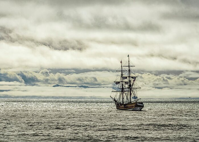 Tall Ship Greeting Card featuring the photograph Keep a Weather Eye on the Horizon by Lindsay Thomson