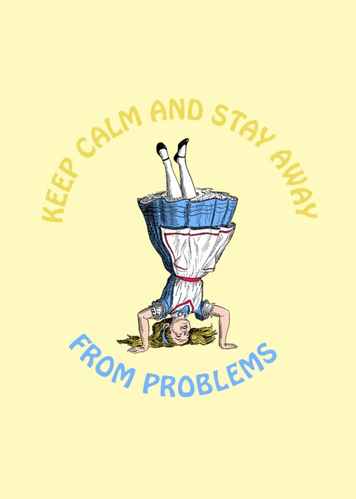 Alice In Wonderland Greeting Card featuring the drawing Keep calm Alice in Wonderland handstand by Madame Memento
