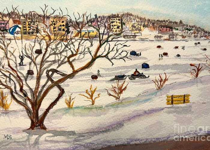 Barrie Greeting Card featuring the painting Kempenfelt Bay in Winter by Monika Shepherdson