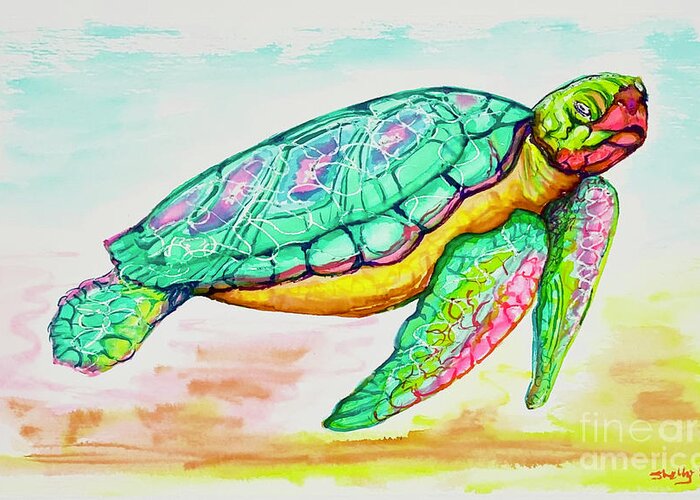 Key West Greeting Card featuring the painting Key West Turtle 2 2021 by Shelly Tschupp