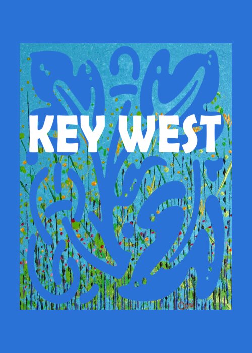 Key West Greeting Card featuring the painting Key West Wildflower Abstract 308 in Blue by Corinne Carroll