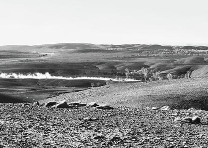 Landscape Greeting Card featuring the photograph Kicking up Dust - Flinders Ranges BW by Lexa Harpell