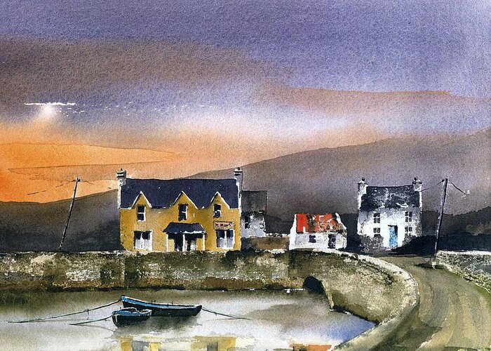 Ring Of Kerry Greeting Card featuring the painting Killmackilloge Harbour, Kerry by Val Byrne