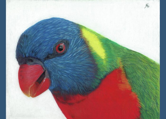 Animal Portrait Greeting Card featuring the pastel King Yeet the Lorikeet by Annie Frances