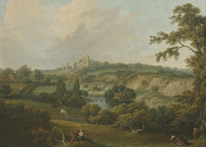 Dall Greeting Card featuring the painting Knaresborough Yorkshire with the drying of wool in the distance by Nicholas Thomas Dall