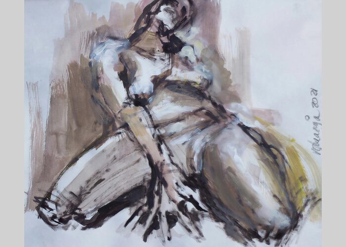 #art Greeting Card featuring the painting Kneeling Woman 17 by Veronica Huacuja