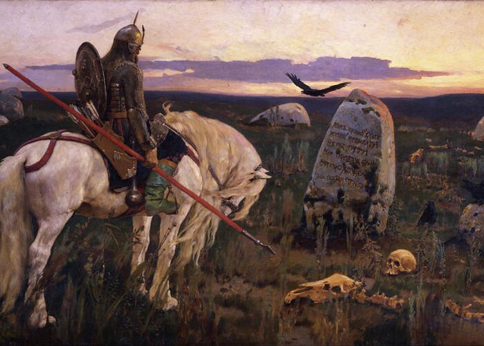 Knight Greeting Card featuring the painting Knight at the Crosscroads by Viktor Mikhailovich Vasnetsov