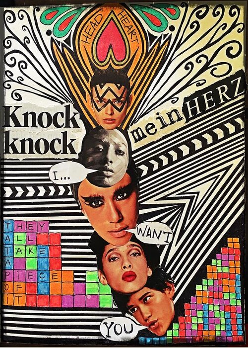 Collage Greeting Card featuring the digital art Knock Knock by Tanja Leuenberger