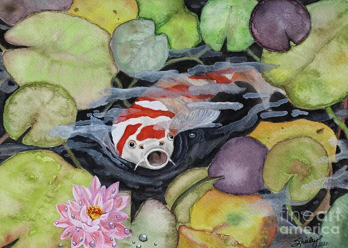 Koi Greeting Card featuring the painting Koi Pond by Shirley Dutchkowski
