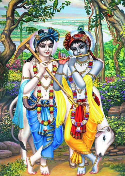 Krishna Greeting Card featuring the painting Krishna and Balaram by Vrindavan Das