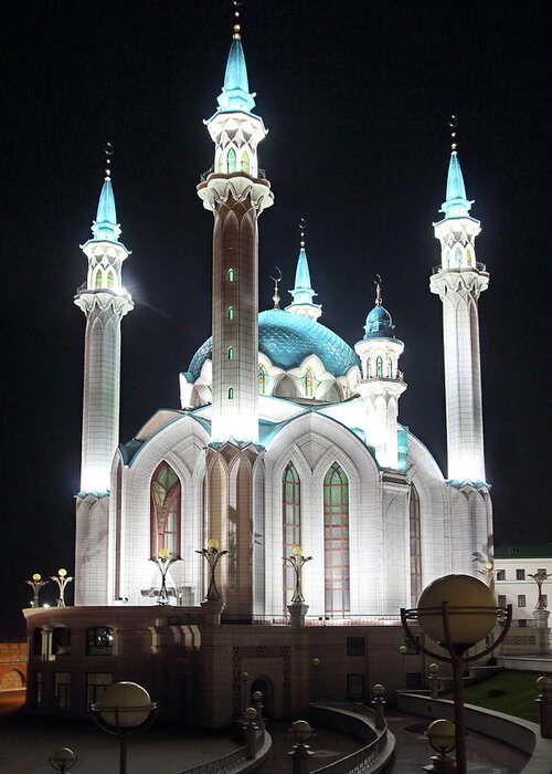 Kazan Greeting Card featuring the photograph Kul Sharif Mosque At Night In Kazan by Mikhail Kokhanchikov