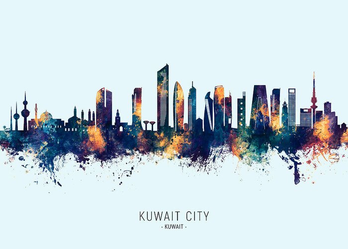 Kuwait City Greeting Card featuring the digital art Kuwait City Skyline #84 by Michael Tompsett