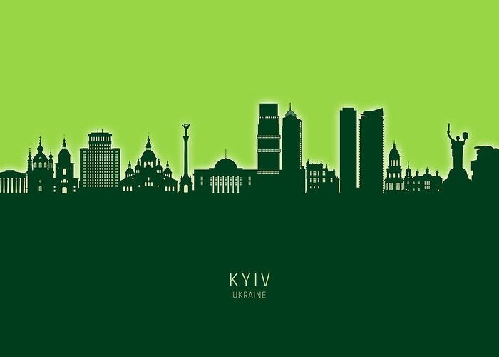 Kyiv Greeting Card featuring the digital art Kyiv Ukraine Skyline #70 by Michael Tompsett