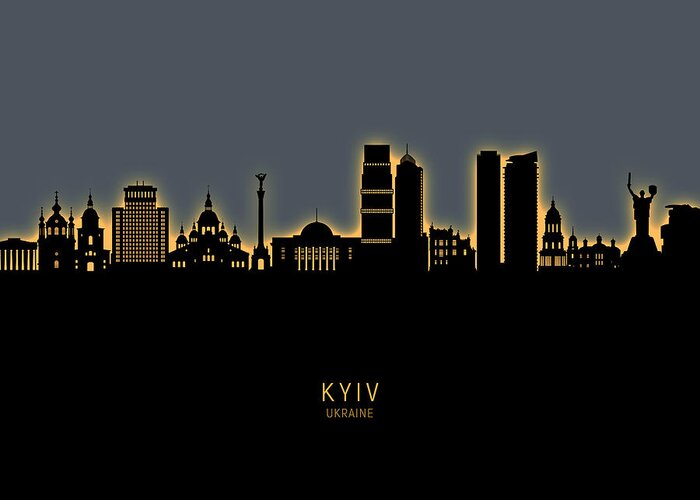 Kyiv Greeting Card featuring the digital art Kyiv Ukraine Skyline Custom by Michael Tompsett