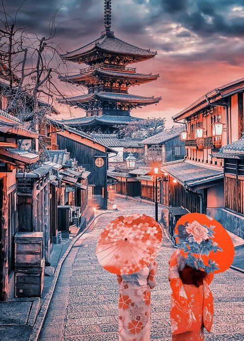 Japan Greeting Card featuring the photograph Kyoto Sunset by Manjik Pictures